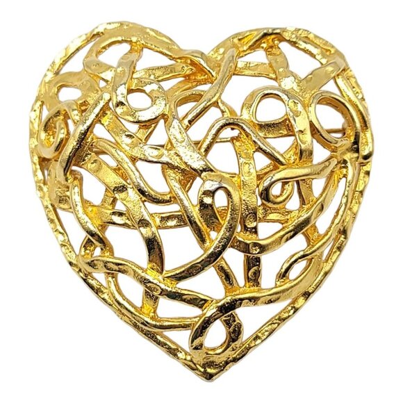 Graziano Modernist Open Work Swirl Large Heart Brooch Rare Three Dimensional - Picture 1 of 5
